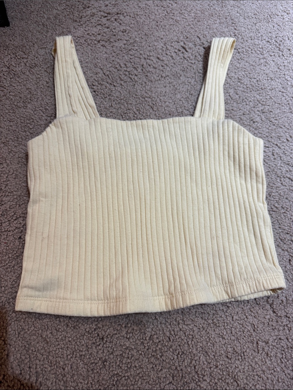American Eagle Outfitters Ribbed Square-Neck Crop Tank in Cream